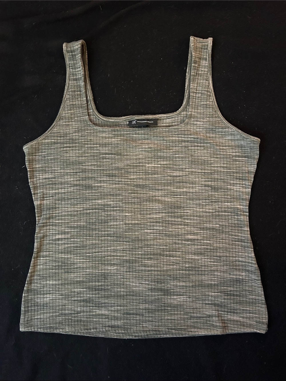 INC International Concepts Heathered Olive Ribbed Square-Neck Tank